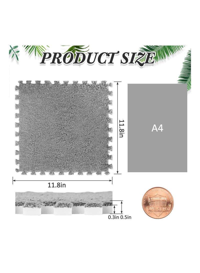 HQ-GAMING 18 Pcs Plush Foam Floor Mat Square Interlocking Carpet Tiles with Border Fluffy Play Mat Floor Tiles Soft Climbing Area Rugs for Home Playroom Decor 12 x 12 x 0.4 Inch (Black White Gray) - Image 2