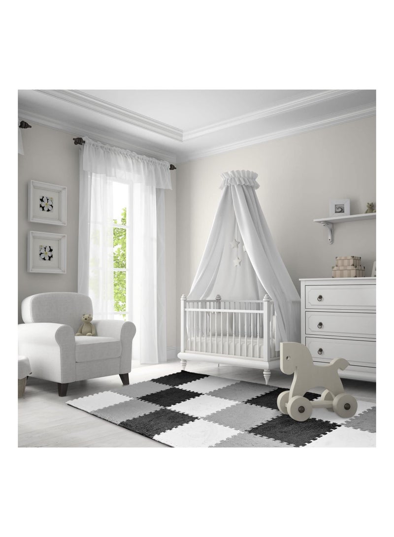 HQ-GAMING 18 Pcs Plush Foam Floor Mat Square Interlocking Carpet Tiles with Border Fluffy Play Mat Floor Tiles Soft Climbing Area Rugs for Home Playroom Decor 12 x 12 x 0.4 Inch (Black White Gray) - Image 4