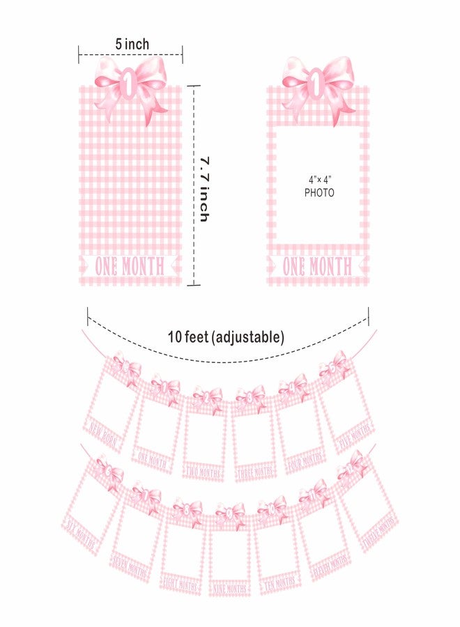 ZTZTST Pink Bow Photo Banner,First Birthday Decorations for Girl,Newborn to 12 Months Photo Banner,1st Birthday Milestone,First Year Photos,Baby Shower - Image 2