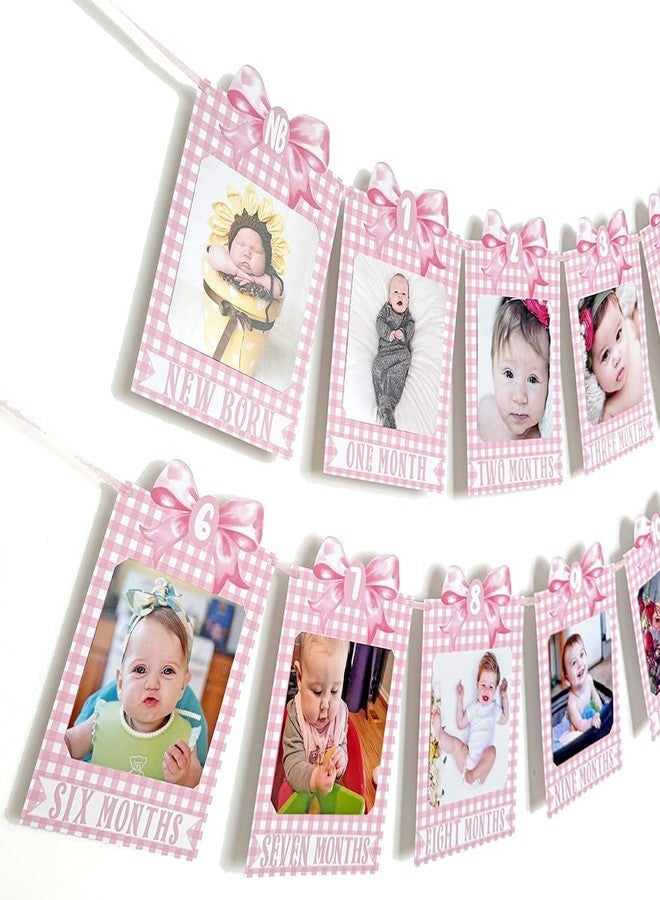 ZTZTST Pink Bow Photo Banner,First Birthday Decorations for Girl,Newborn to 12 Months Photo Banner,1st Birthday Milestone,First Year Photos,Baby Shower - Image 3
