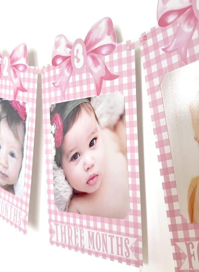 ZTZTST Pink Bow Photo Banner,First Birthday Decorations for Girl,Newborn to 12 Months Photo Banner,1st Birthday Milestone,First Year Photos,Baby Shower - Image 4
