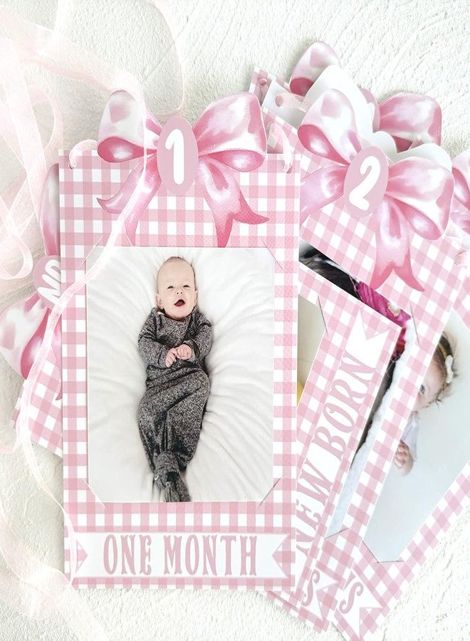 ZTZTST Pink Bow Photo Banner,First Birthday Decorations for Girl,Newborn to 12 Months Photo Banner,1st Birthday Milestone,First Year Photos,Baby Shower - Image 5