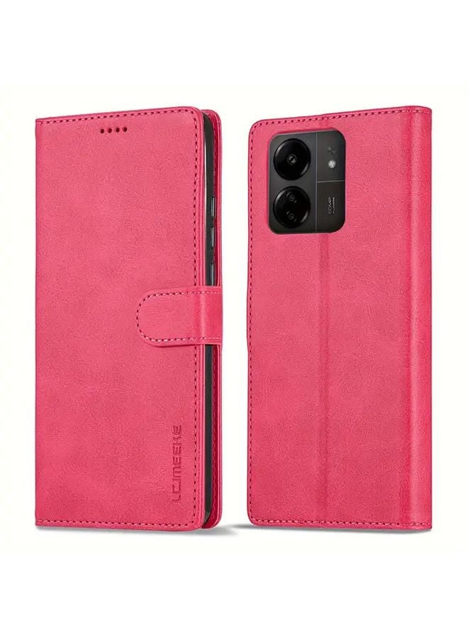 Rose Red PU Leather Flip Wallet Phone Case For Redmi Note 13 Pro 5G Cover - Image 3