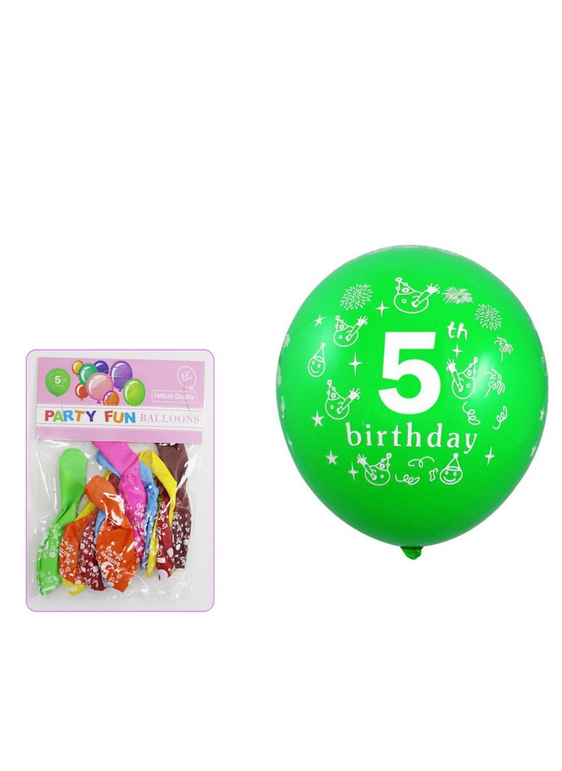 PARTY FUN - Happy Birthday 12" Balloons - Number 5 - Image 1