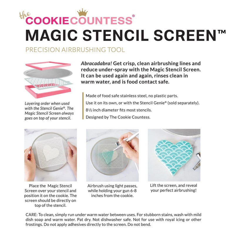 The Cookie Countess Inc The Original Cookie Countess Magic Stencil Screen Airbrushing Tool Food-Safe Stainless Steel Airbrush Screenâ„¢ (1) - Image 2