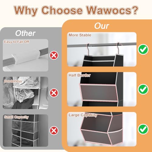Wawocs Hanging Closet Organizer 4 Shelf Collapsible Bedroom Closet Organizers and Storage Hanging with Mesh Pocket for Clothes Closet Hanging Organizers and Storage for Fabric Wardrobe Space Saver Black - Image 3