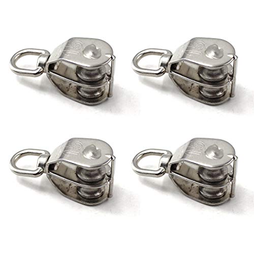 Flomore M15 Wire Rope Double Pulley Block 304 Stainless Steel Roller Pulley Bearing Roller Pack of 4 Loading:35KG - Image 1