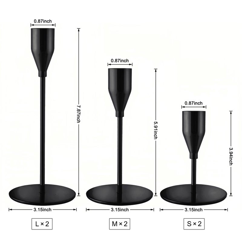 ECHFSM Black Taper Candle Holders for Wedding Table Centerpiece,Tall Taper Candlestick Holders Bulk Set of 6,Metal Candle Stick Holder Decor for Table or Mantel Centerpiece, Dinning, Party Home Decor - Image 2