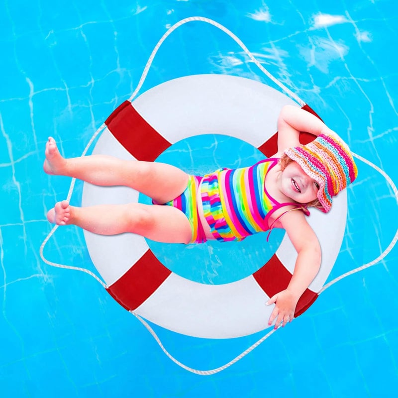 cheekyglo Foam Swim Rings - Swimming Pool Life Ring Buoy with Perimeter Rope for Kids, Blue Red Lifering Swimming Pool Safety Life Preserver with Perimeter Rope - Image 4