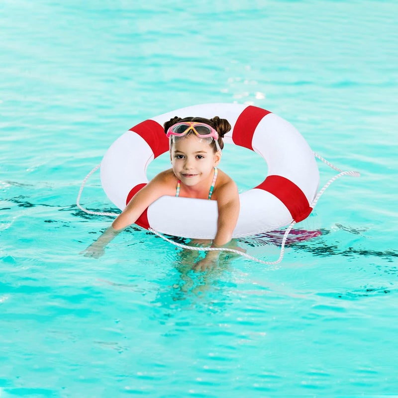 cheekyglo Foam Swim Rings - Swimming Pool Life Ring Buoy with Perimeter Rope for Kids, Blue Red Lifering Swimming Pool Safety Life Preserver with Perimeter Rope - Image 3