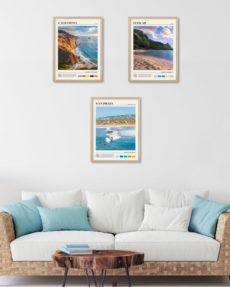 HesenDot Natural OAK Wood San Diego Surfing Framed Wall Art,12x16in Natural Seascape Canvas Wall Print,Classic Urban Landmark Wall Decor for Living Room,Bedroom,Office Gallery Gifts Set of 1 - Image 5