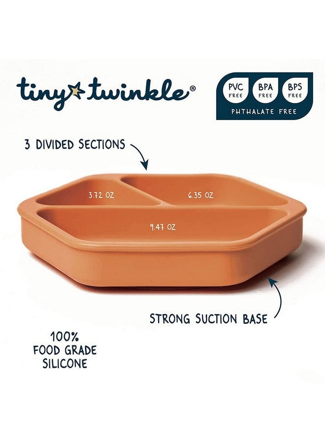Tiny Twinkle Silicone Suction Baby Plate, Suction Grip Divided Dish for First Foods and Self-Feeding Toddlers, Baby Led Weaning Supplies for Independent Eating (Sand Plate with Lid) - Image 3
