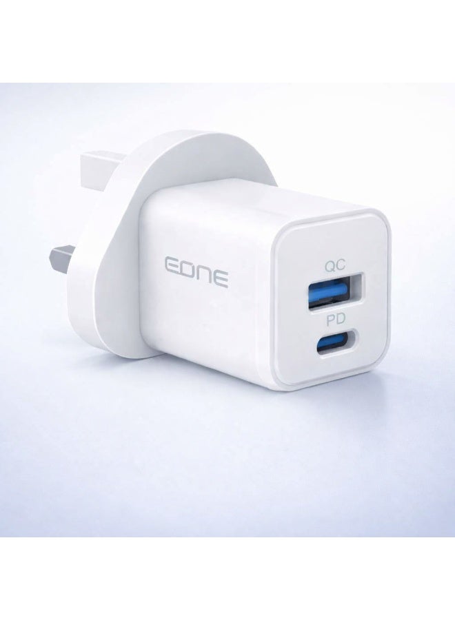 إيون شاحن EONE سريع بقدرة 20 واط بتقنية GaN، مزود بمنفذين USB-C PD و USB-A QC، شاحن حائط مع كابل، شاحن سفر صغير الحجم لأجهزة iPhone و iPad و AirPods وغيرها - أبيض - Image 2
