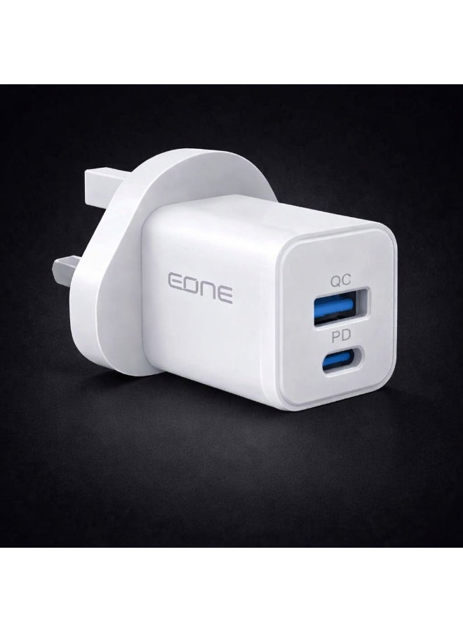 إيون شاحن EONE سريع بقدرة 20 واط بتقنية GaN، مزود بمنفذين USB-C PD و USB-A QC، شاحن حائط مع كابل، شاحن سفر صغير الحجم لأجهزة iPhone و iPad و AirPods وغيرها - أبيض - Image 1