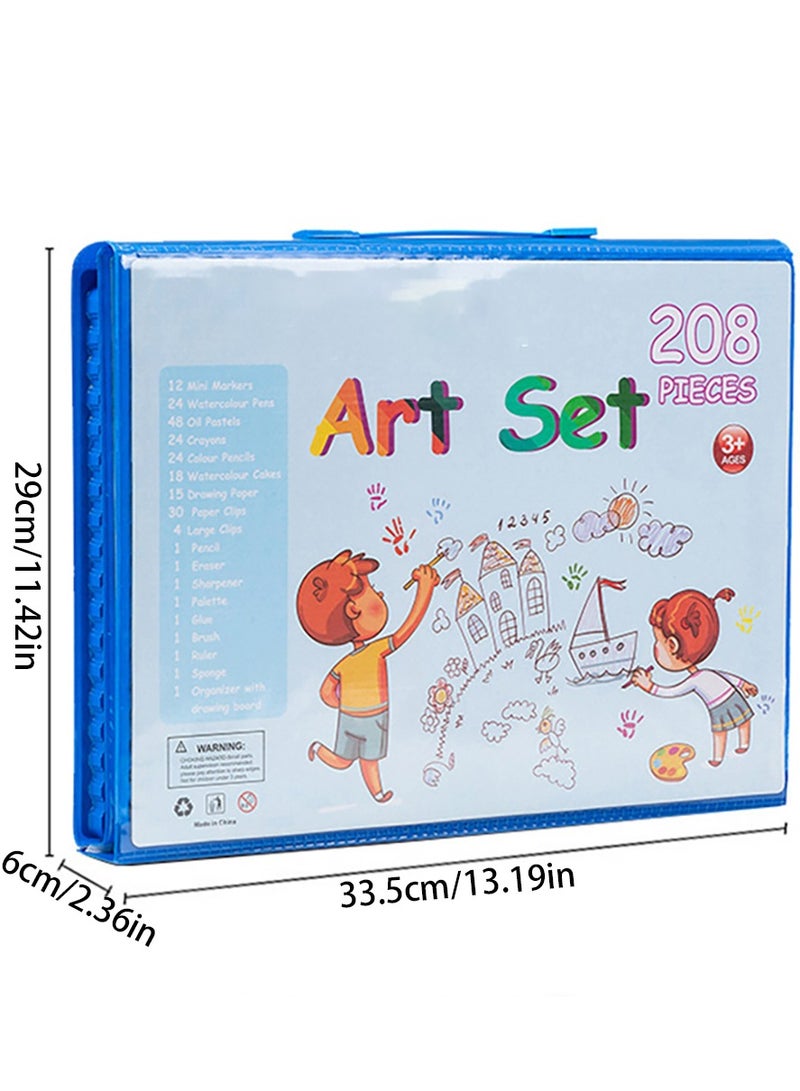 VUCATIN 208 PCS Drawing Art Kit Art Supplies Gifts for Girls Boys Teens Art Set Crafts Case with Double Sided Trifold Easel Includes Watercolor Pens Oil Pastels Crayons Colored Pencils (Blue) - Image 2