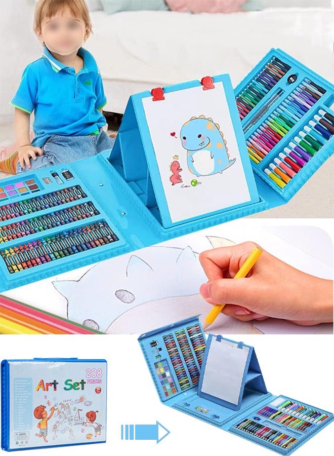 VUCATIN 208 PCS Drawing Art Kit Art Supplies Gifts for Girls Boys Teens Art Set Crafts Case with Double Sided Trifold Easel Includes Watercolor Pens Oil Pastels Crayons Colored Pencils (Blue) - Image 1