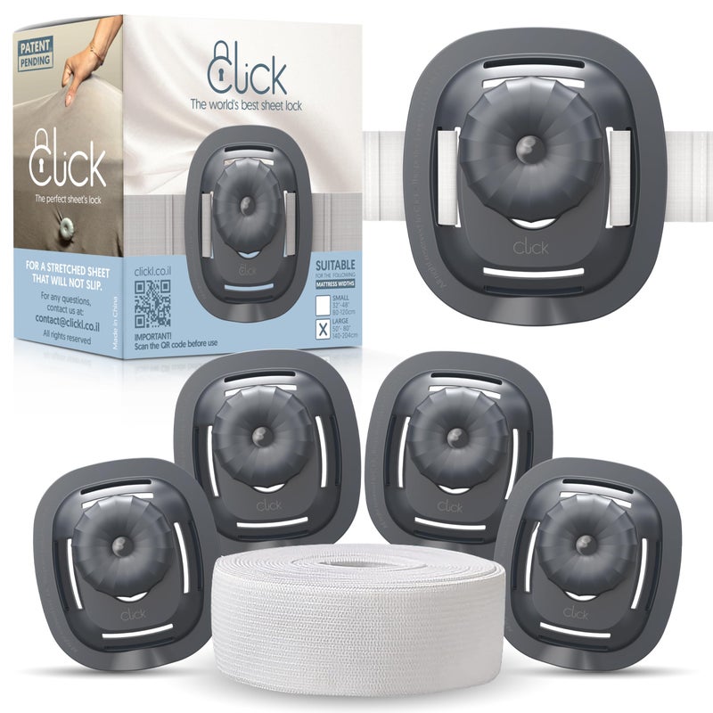 Click Bed Sheet Holder No Lift Mattress Sheet Clips Strap for Queen King Size Beds Sheet Keepers to Keep Sheets on Bed Heavy Duty Bedsheet Lock Fasteners to Hold Sheets in Place Firm Tight