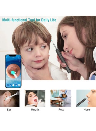 Ear Wax Removal, Wi-Fi Visible Wax Elimination Spoon with 4 Soft Silicone Ear Scoops and 8 black ear spoons, Wireless Ear Endoscope 1296P HD with LED Light for iPhone, iPad, Android Phones (Black) - view 2