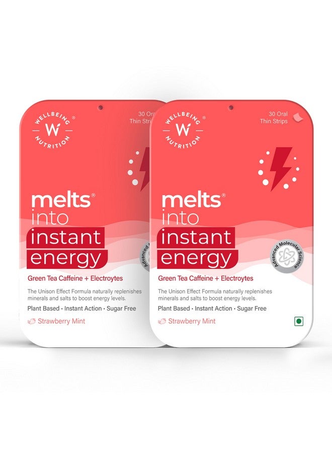 WELLBEING NUTRITION Wellbeing Nutrition Melts Instant Energy, 100% Plant Based Green Tea Caffeine, Essential Electrolytes and Vitamins for Endurance, Sports Hydration, Pre Workout Energy Boost - 60 Oral Strips  - Image 1