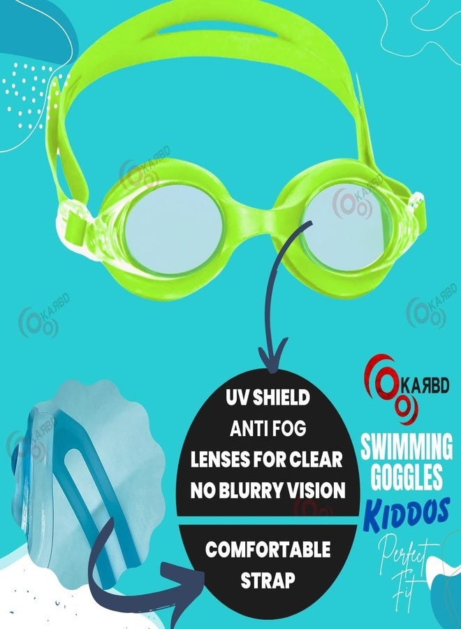 KARBD نظارات سباحة للأطفال من كاربد، مزودة بحماية من الأشعة فوق البنفسجية ومقاومة للضباب - لون أخضر نيون سادة - Image 4