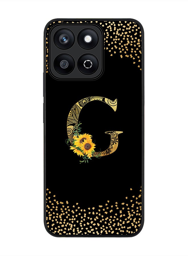 Stylizedd For Honor X7c 4G Case,Slim fit Camera Protection, Shockproof Thin Phone cover  - Custom Floral Monogram - G ( Black ) - Image 1