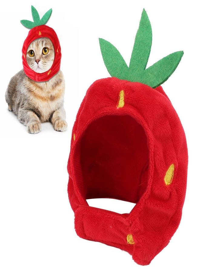 Restokki Pet Costume Hat, Cute Cat Hat, Strawberry Pet Hat, Strawberry Cat Hat Adjustable Comfortable Pet Costume Decoration Headgear - Image 1