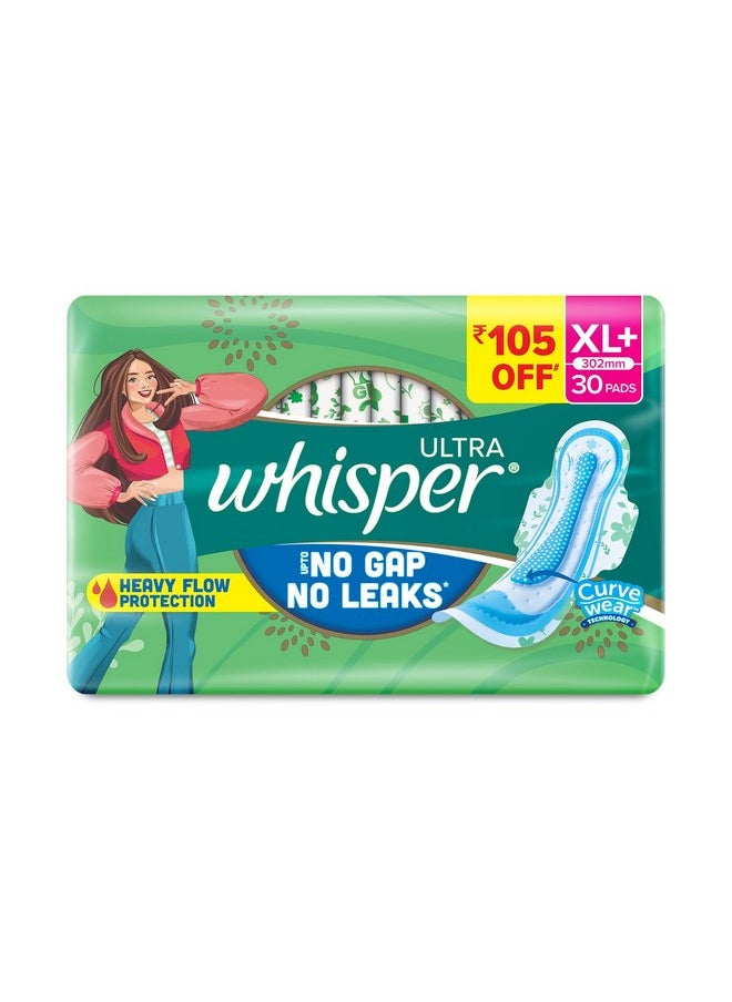 Whisper - Ultra Hygiene+Comfort Sanitary Pads, 30 Xl+ Pads, For Heavy Flow, Long Lasting Protection, Locks Odour & Wetness, Dry Top Sheet, Disposable Wrapper - Image 1