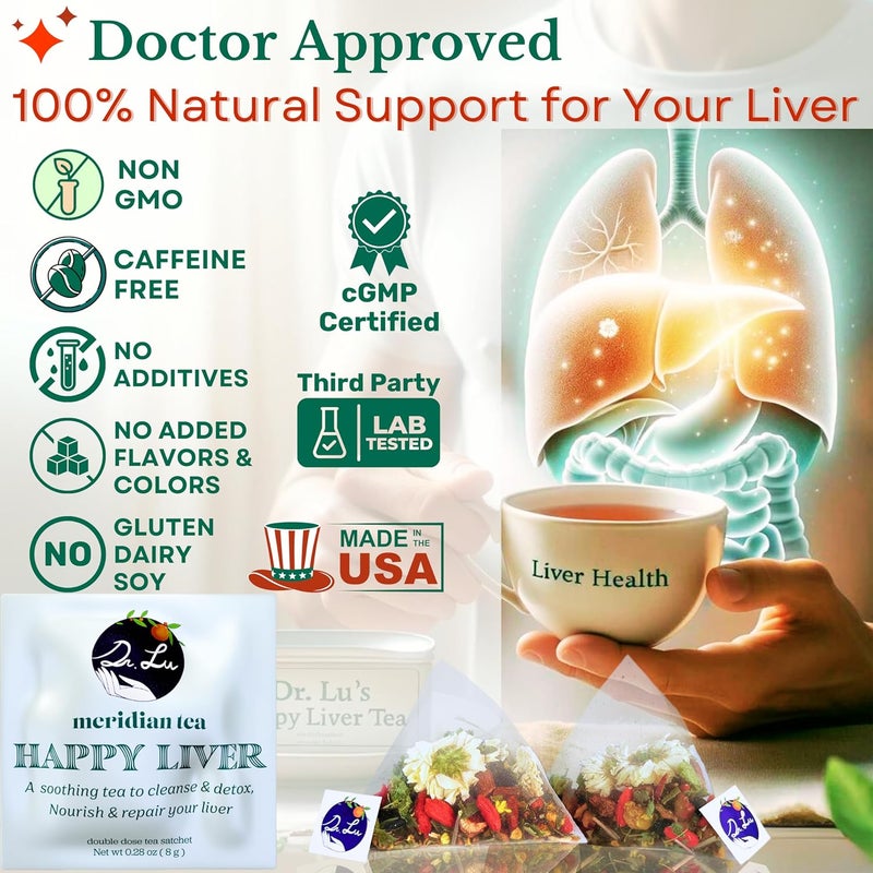 Dr. Lu’s Happy Liver Tea - 100% Natural Liver Cleanse Detox & Repair Tea with Milk Thistle, Turmeric, and Dandelion Root - 15 Sachets - Image 2