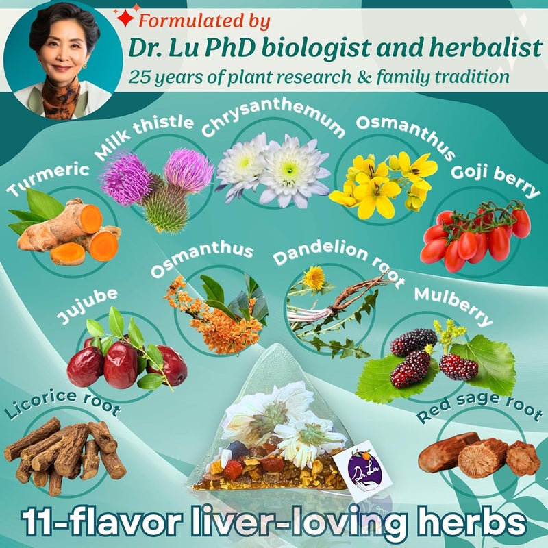 Dr. Lu’s Happy Liver Tea - 100% Natural Liver Cleanse Detox & Repair Tea with Milk Thistle, Turmeric, and Dandelion Root - 15 Sachets - Image 3
