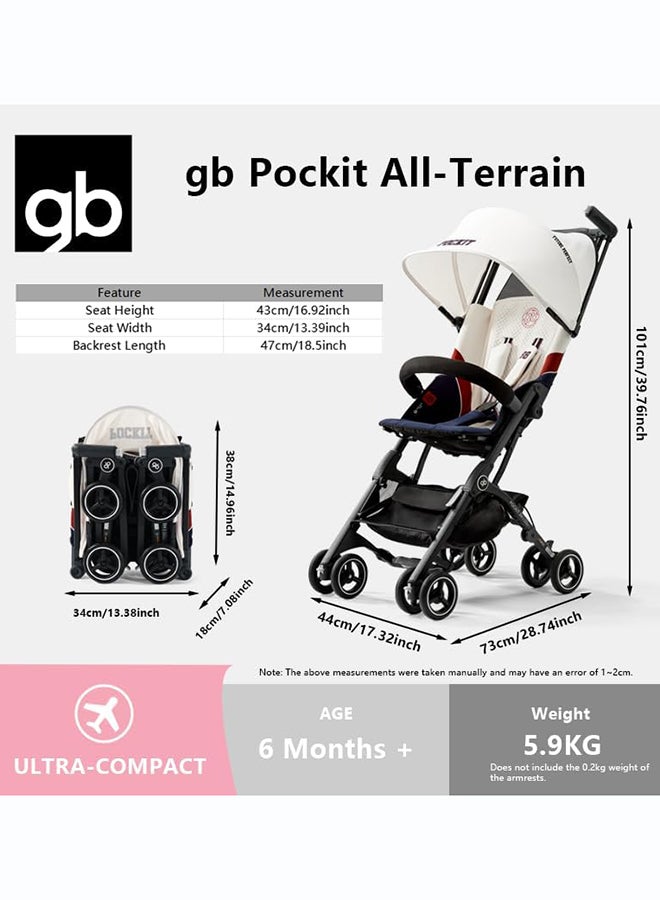 GB Pockit All-Terrain Travel Stroller Airplane Cabin for 22kg Weight Baby, Compact Lightwight Stroller for Toddler, Foldable Pushchair with Removable Canopy, Black&Gold - Image 2