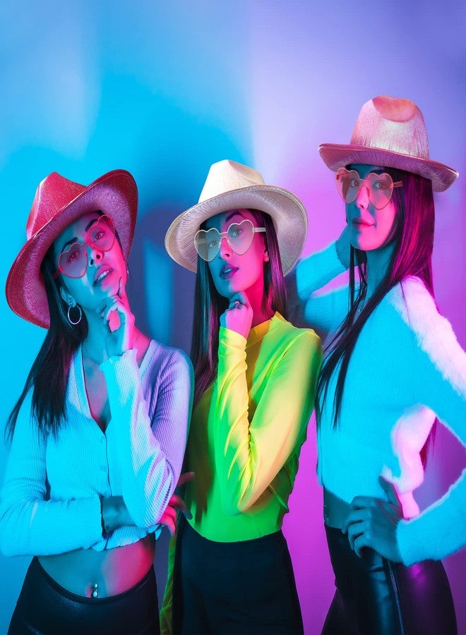 زانماي مجموعة زانماي المكونة من 6 قطع: قبعة رعاة بقر ثلاثية الأبعاد، قبعة رعاة بقر فضائية نيون مع نظارات شمسية، قبعة رعاة بقر لامعة للنساء والرجال لحفلات الأزياء التنكرية (وردي، وردي فاتح، شفاف) - Image 5