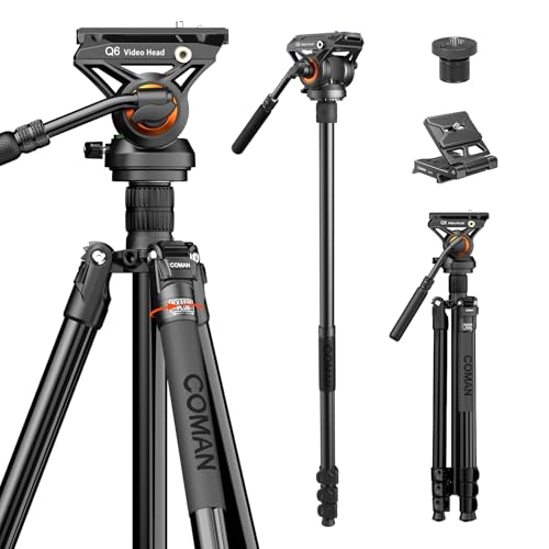 COMAN Fluid Head Tripod for DSLR Camcorder,Camera Monopod Tripod 360° Pan&+90°/-70° Tilt,New Q6 Fluid Head Aluminum Alloy QR Plate Compatible with DJI RS Gimbal Manfrotto Max Load 17.6lb (KX3939Plus - Image 1