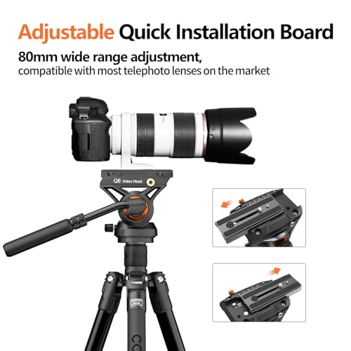 COMAN Fluid Head Tripod for DSLR Camcorder,Camera Monopod Tripod 360° Pan&+90°/-70° Tilt,New Q6 Fluid Head Aluminum Alloy QR Plate Compatible with DJI RS Gimbal Manfrotto Max Load 17.6lb (KX3939Plus - Image 5
