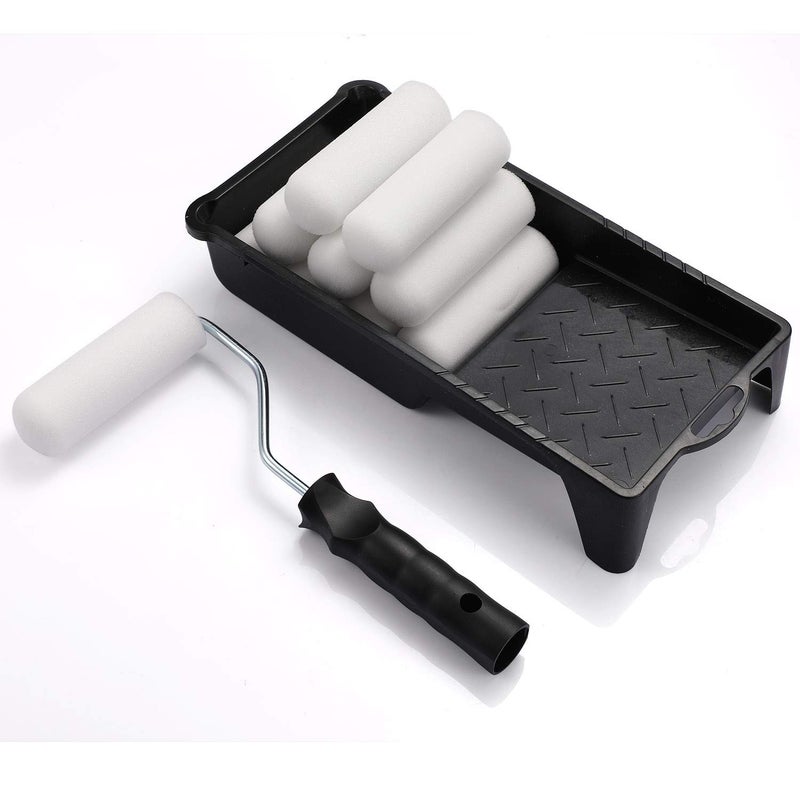 Foam Paint Roller Roller Frame with 4Inch Mini Paint Roller Cover Refills with FoamCovered Ends HighDensity Foam Paint Tray Set for Room Home Repair Mini Paint Kits12 Piece