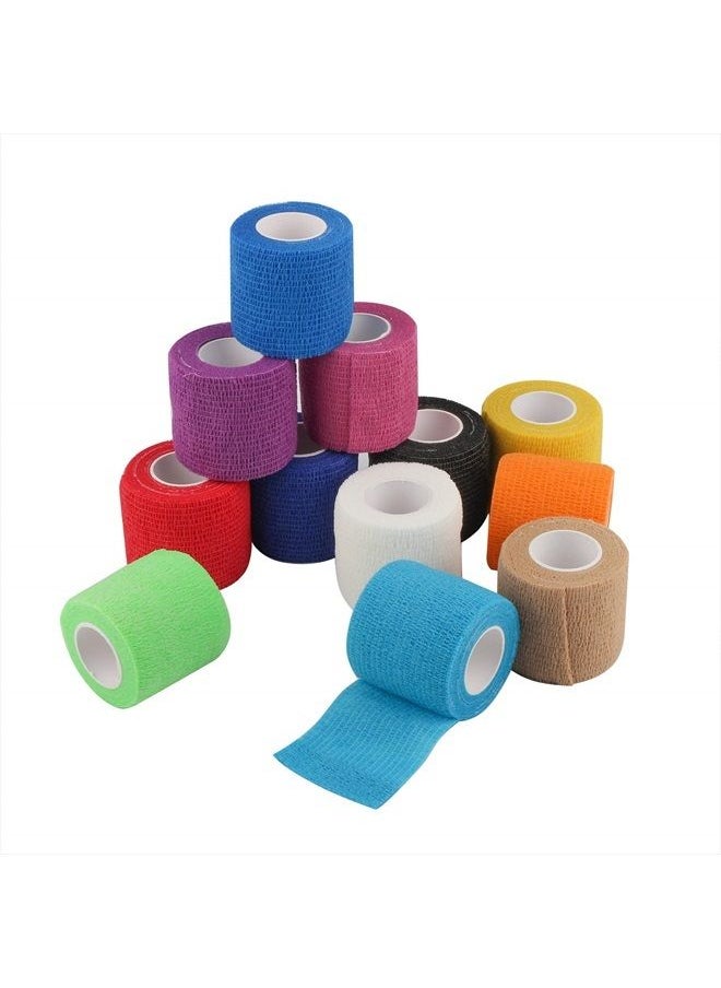 Mooerca - 12 Pack Self Adherent Cohesive Wrap Bandages 2 Inches X 5 Yards, First Aid Tape, Elastic Self Adhesive Tape, Athletic, Sports wrap Tape, Bandage Wrap for Sports, Wrist, Ankle (Rainbow) - Image 1