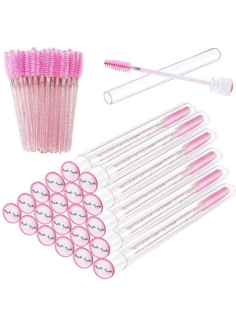 Mascara Wand Brushes Tubes Set-70 Pieces Disposable Eyelash Brushes Replacement with 20 Pieces Empty Container Tubes for Eyelash Extension Lash (Pink Eyelash)