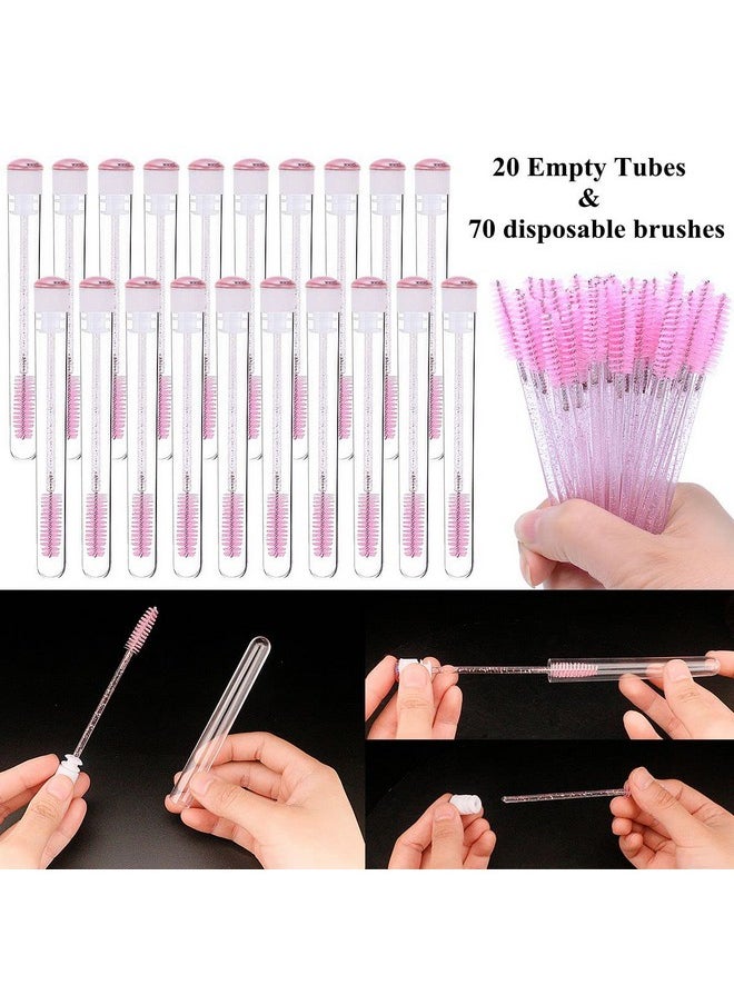 La Jolie Jasmin - Mascara Wand Brushes Tubes Set-70 Pieces Disposable Eyelash Brushes Replacement with 20 Pieces Empty Container Tubes for Eyelash Extension Lash (Pink Eyelash) - Image 1