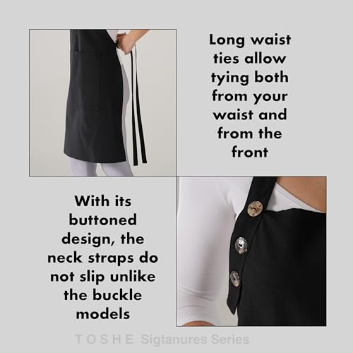 TOSHE Kitchen Apron Waterdrop Resistant Cotton Apron with adjustable Aprons for Women with Pockets 10 Color option Cooking Black Apron (Black) - Image 5