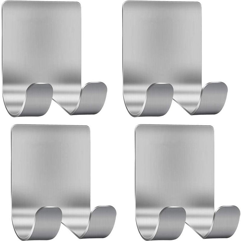 KolorFish Stainless Steel ShowerHook Hanger Stand Adhesive Heavy Duty Utility Storage Hooks Bathroom Kitchen Organiser Pack of 4 - Image 1