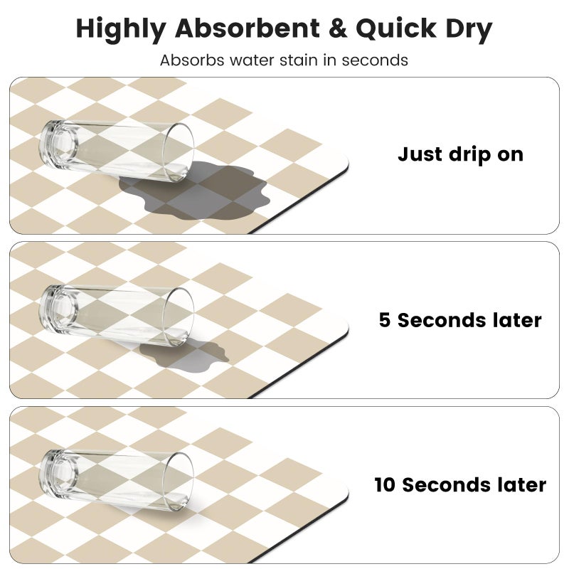Yinoos 12" x 20" Checkered Dish Drying Mat for Kitchen Counter, Absorbent Coffee Bar Mat for Espresso Machine Coffee Countertops Accessories (Khaki) - Image 5