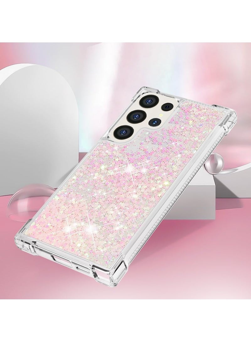 Case for Samsung Galaxy S24 Ultra Glitter Case, Liquid Sparkle Quicksand Clear Transparent Sequin Girls Slim TPU Bumper Silicone Shockproof Cover for Samsung S24 Ultra (Star Pink)