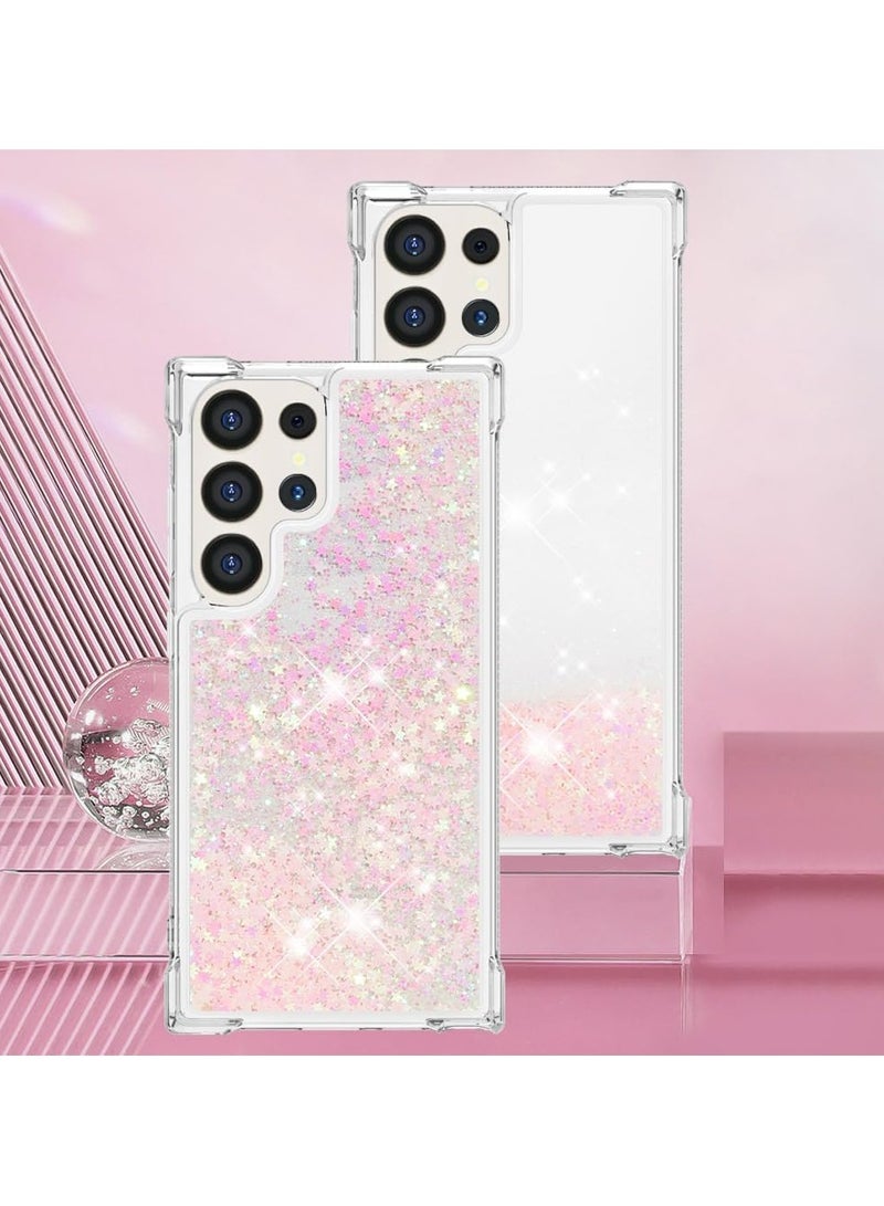 Case for Samsung Galaxy S24 Ultra Glitter Case, Liquid Sparkle Quicksand Clear Transparent Sequin Girls Slim TPU Bumper Silicone Shockproof Cover for Samsung S24 Ultra (Star Pink)