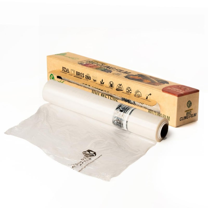 GREENDOT BIOPAK Biodegradable & Compostable Bio Cling Film Wrap (100m x 30cm), Made from Corn Starch, Ideal for Food Storage & Packing, Plastic-Free, BPA-Free, Food-Safe Multipurpose Food Cling Film - Image 2