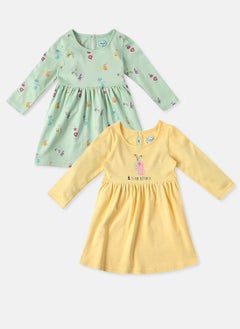 Nautinati Nautinati Infants Alphabet Print Soft Cotton Pack of 2 Dresses  - Image 1