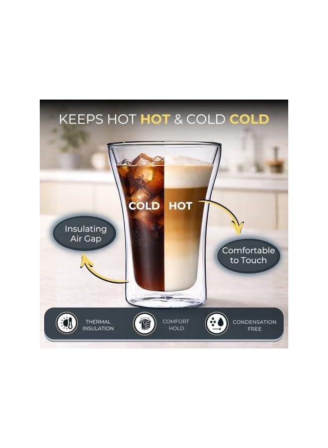 S-TOP Double Walled Coffee Cups, 250ml Set of 2 – Clear Insulated Double Wall Glass Cups for Coffee & Tea, Hot & Cold, DG506 - Image 3