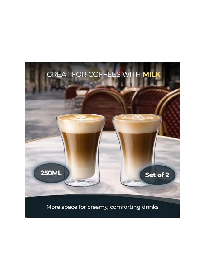 S-TOP Double Walled Coffee Cups, 250ml Set of 2 – Clear Insulated Double Wall Glass Cups for Coffee & Tea, Hot & Cold, DG506 - Image 2