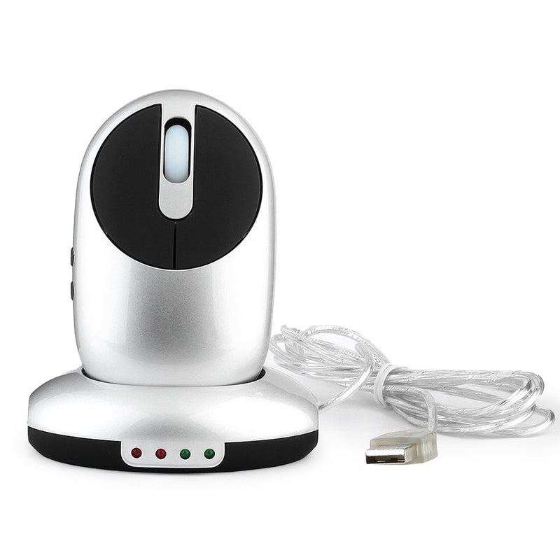 2.4G Wireless Rechargeable 3-gear Adjustable DPI Ergonomic Optical with 3-port USB Hub Charging Dock Silver - Image 1