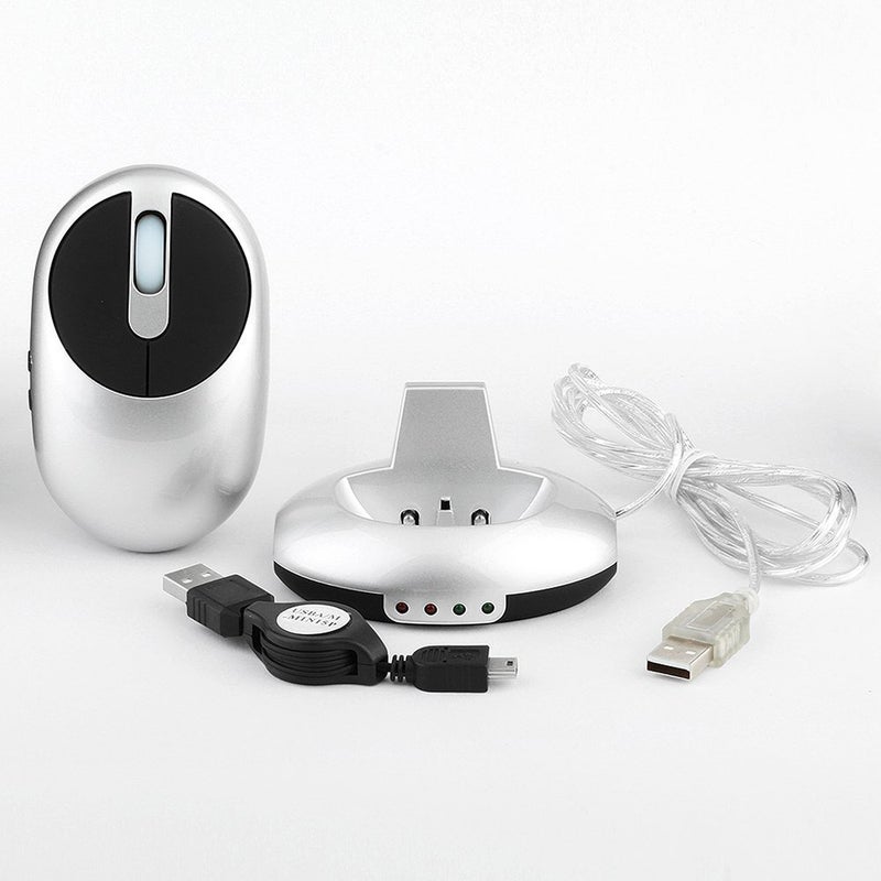 2.4G Wireless Rechargeable 3-gear Adjustable DPI Ergonomic Optical with 3-port USB Hub Charging Dock Silver - Image 4