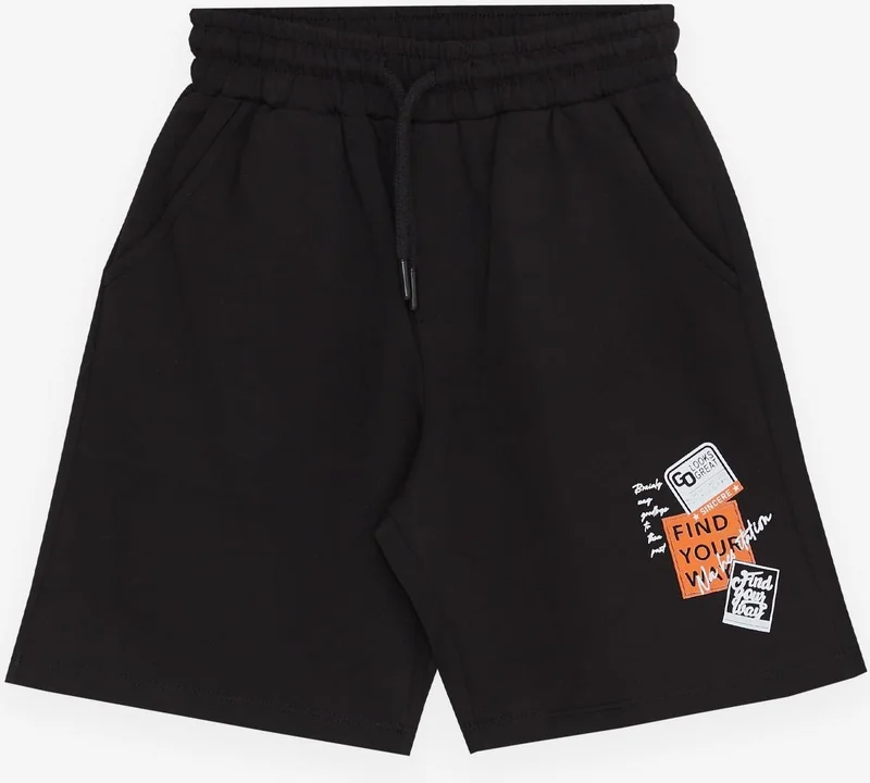 بريز Girls & Boys Boys' Shorts with Text Printed Lace-up Pockets Elastic Waist 8-14 Years, Black