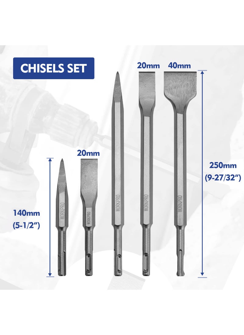 WORKPRO WORKPRO 17-Piece SDS-Plus Rotary Hammer Drill Bits and Chisel Set, Carbide-Tipped Masonry Drill Bits and Chisels for Concrete, Stone, Brick, with Storage Case  - Image 4